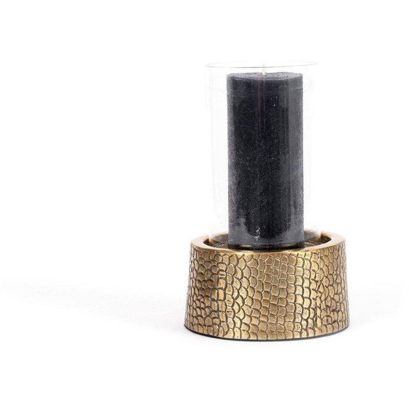 Photophore Rond Diamètre 14 cm en Verre Transparent Métal Doré Motif peau de crocodile The Croco 