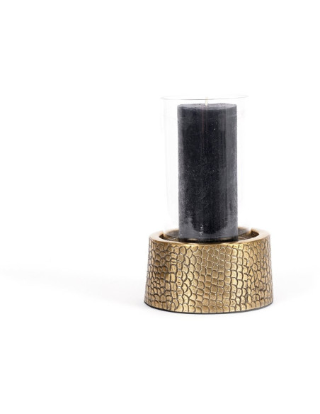 Photophore Rond Diamètre 14 cm en Verre Transparent Métal Doré Motif peau de crocodile The Croco 