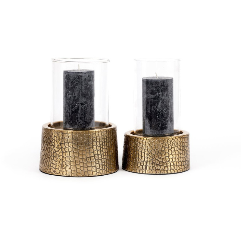 Photophore Rond Diamètre 14 cm en Verre Transparent Métal Doré Motif peau de crocodile The Croco 