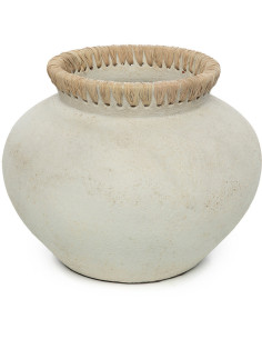 Vase Rond Hauteur 23 cm en Terre cuite Gris béton Raphia Naturel The Styly 