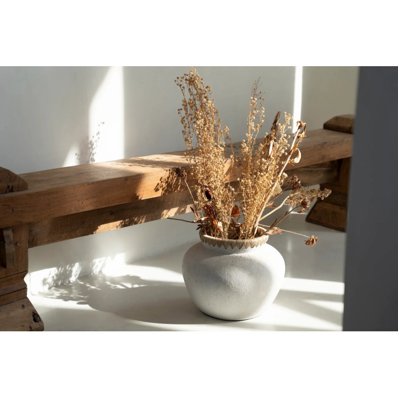 Vase Rond Hauteur 23 cm en Terre cuite Gris béton Raphia Naturel The Styly 