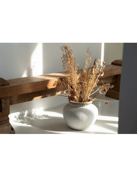Vase Rond Hauteur 23 cm en Terre cuite Gris béton Raphia Naturel The Styly 