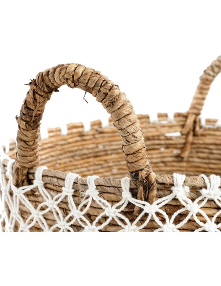 Panier de rangement original 2 poignées Rond 40x31 en Feuille de bananier Naturel Coton Blanc The Macrame 