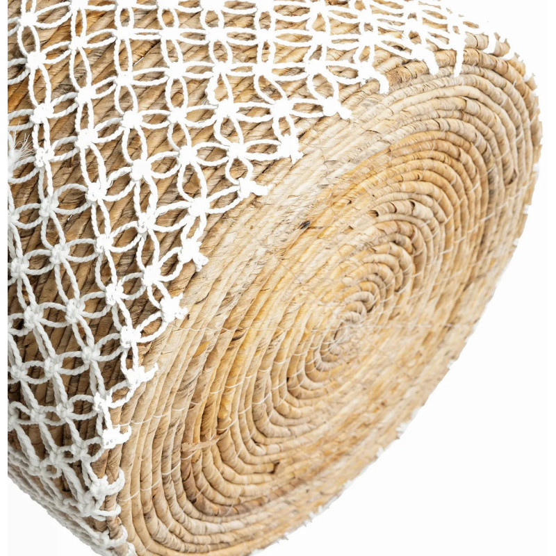 Panier de rangement original 2 poignées Rond 40x31 en Feuille de bananier Naturel Coton Blanc The Macrame 