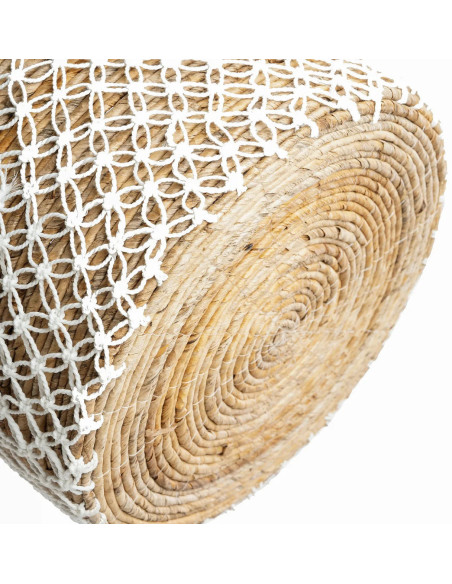 Panier de rangement original 2 poignées Rond 40x31 en Feuille de bananier Naturel Coton Blanc The Macrame 