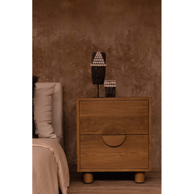 Sculpture déco primitive sur pied Hauteur 32 cm Grès Gris Coquillage Beige Métal Noir The Sumba Stone 