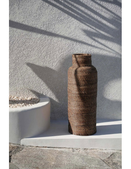 Porte-parapluies bohème chic Bouteille Hauteur 67 cm Rotin Naturel Marron Tressé The Colonial 