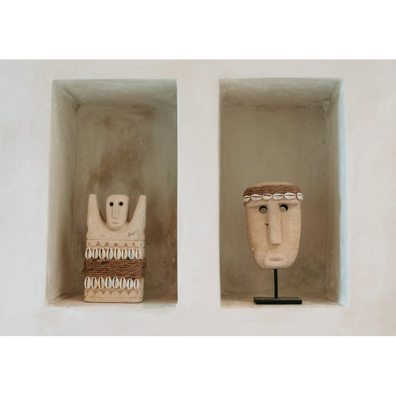 Statuette déco primitive wabi-sabi Hauteur 17 cm Grès Beige sable The Sumba Stone 