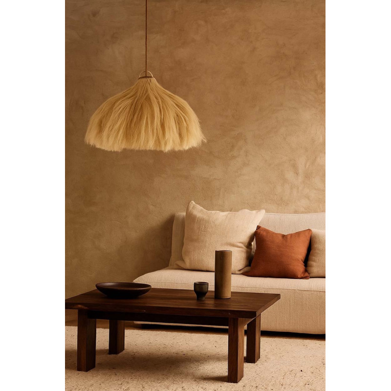 Grand Abat-jour bohème Cheveux 60 cm Herbe Naturel The Rami 