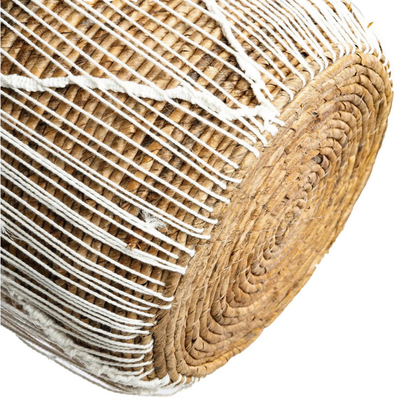 Panier de rangement bohème 2 poignées Rond 40 cm Feuille de bananier Naturel Tressé Coton Blanc The Straight Stitched Macrame 