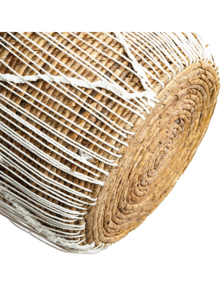 Panier de rangement bohème 2 poignées Rond 40 cm Feuille de bananier Naturel Tressé Coton Blanc The Straight Stitched Macrame 