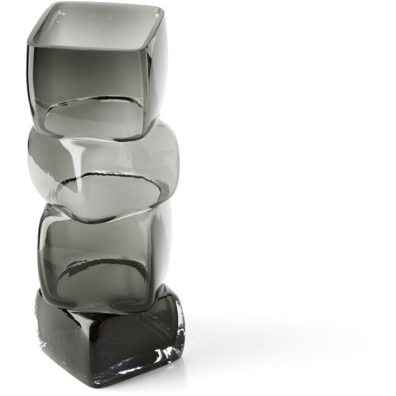 Vase design minimaliste Cubique H 30 cm Verre recyclé Gris foncé The Cubes 