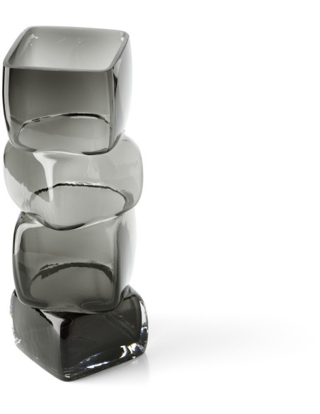 Vase design minimaliste Cubique H 30 cm Verre recyclé Gris foncé The Cubes 
