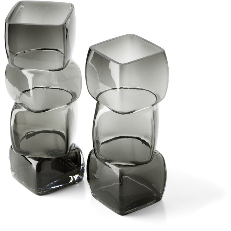 Vase design minimaliste Cubique H 30 cm Verre recyclé Gris foncé The Cubes 