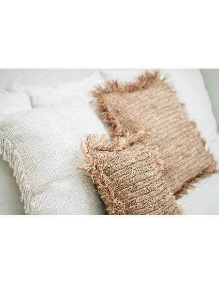 Housse de coussin XL Carrée 60x60 en Coton Crème avec franges The Oh My Gee 