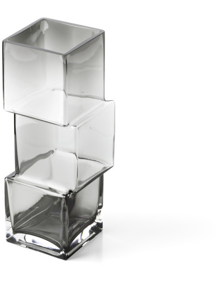 Vase design moderne glaçons Cubique H 30 cm Verre recyclé Gris foncé The Rummikub 