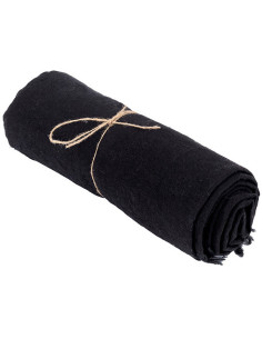 Nappe originale Bohème chic Carrée 150x150 en Lin Noir Avec franges The Linen 