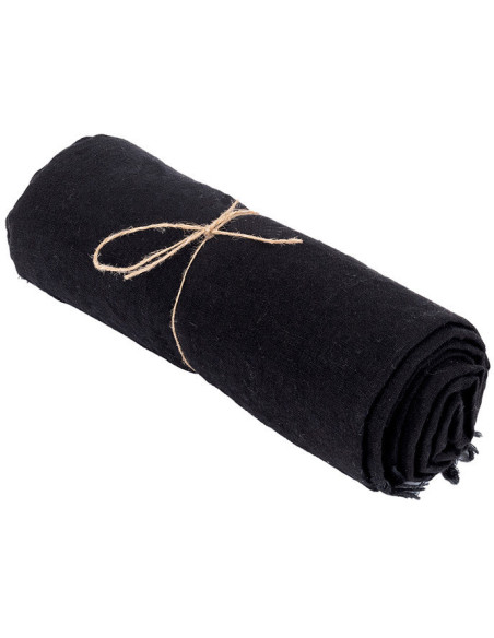 Nappe originale Bohème chic Carrée 150x150 en Lin Noir Avec franges The Linen 
