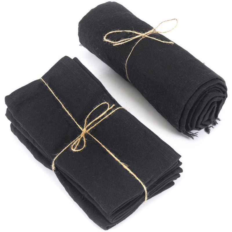 Nappe originale Bohème chic Carrée 150x150 en Lin Noir Avec franges The Linen 