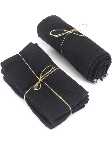 Nappe originale Bohème chic Carrée 150x150 en Lin Noir Avec franges The Linen 