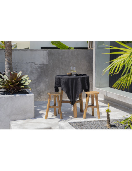 Nappe originale Bohème chic Carrée 150x150 en Lin Noir Avec franges The Linen 
