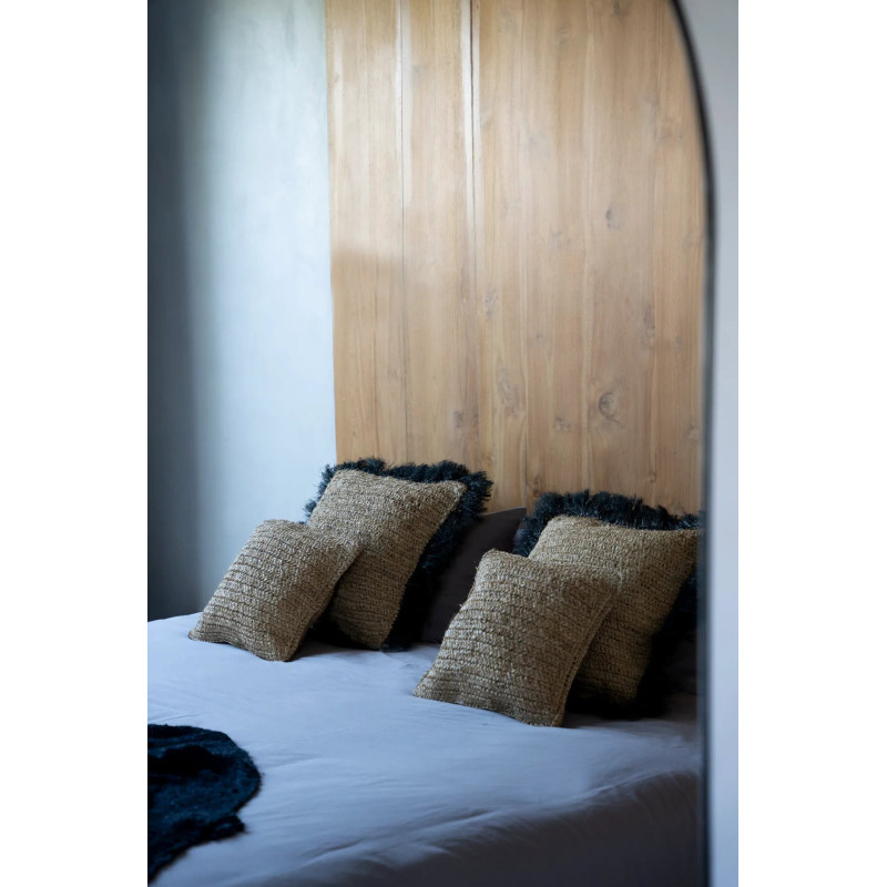 Housse de coussin XL Carrée 60x60 en Raphia Naturel Noir avec franges The Raffia Square 