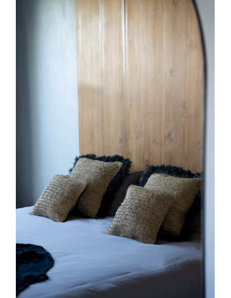 Housse de coussin XL Carrée 60x60 en Raphia Naturel Noir avec franges The Raffia Square 