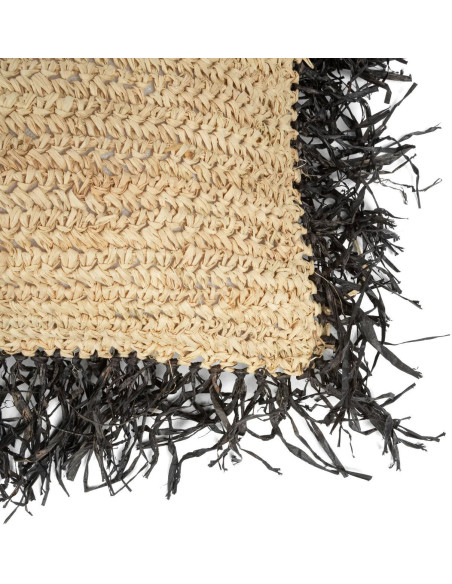 Housse de coussin XL Carrée 60x60 en Raphia Naturel Noir avec franges The Raffia Square 