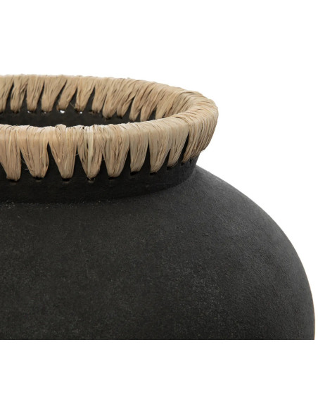Vase Rond Hauteur 27 cm en Terre cuite Noir Raphia Naturel The Styly 