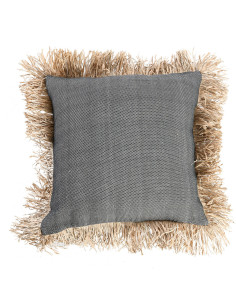 Housse de coussin XL Carrée 60x60 en Coton Noir Raphia Naturel avec franges The Cotton Bonita 