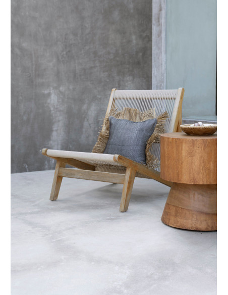 Housse de coussin XL Carrée 60x60 en Coton Noir Raphia Naturel avec franges The Cotton Bonita 