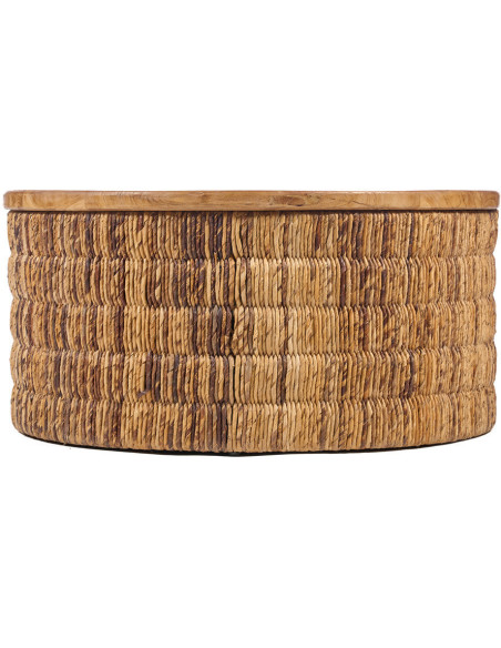Table basse bohème chic Ronde 80 cm Bois de teck Naturel Abaca Tressé The Magani 