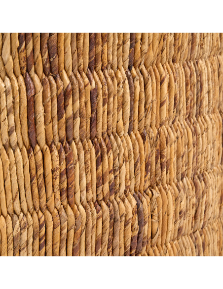 Table basse bohème chic Ronde 80 cm Bois de teck Naturel Abaca Tressé The Magani 