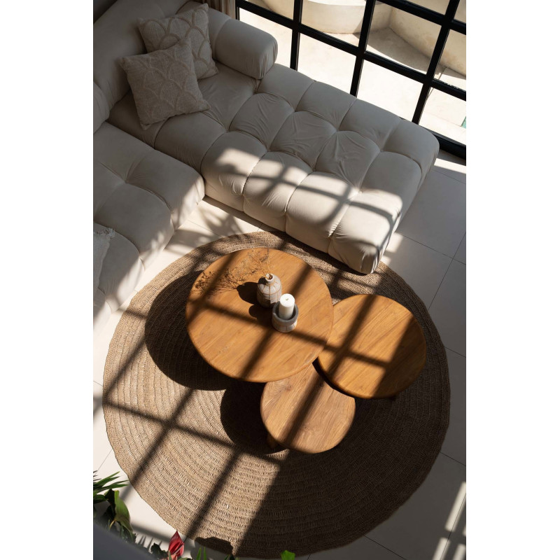 Table basse moderne Ronde 80 cm en Bois de teck recyclé Naturel The Fusuma 