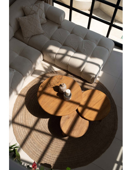 Table basse moderne Ronde 80 cm en Bois de teck recyclé Naturel The Fusuma 