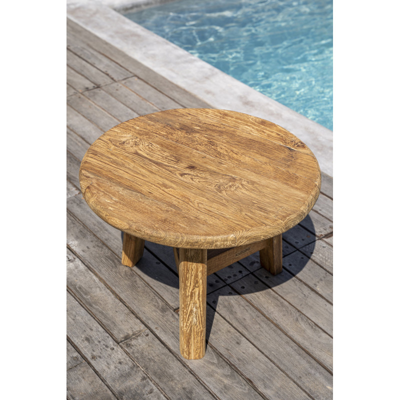 Table basse moderne Ronde 80 cm en Bois de teck recyclé Naturel The Fusuma 