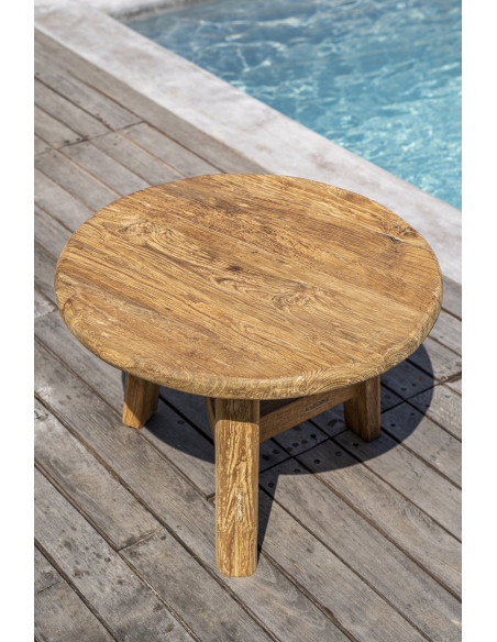Table basse moderne Ronde 80 cm en Bois de teck recyclé Naturel The Fusuma 