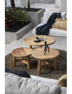 Table basse moderne Ronde 80 cm en Bois de teck recyclé Naturel The Fusuma 