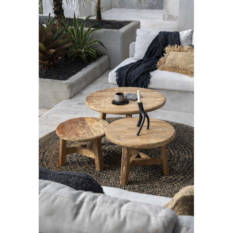 Table basse moderne Ronde 80 cm en Bois de teck recyclé Naturel The Fusuma 