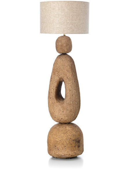 Grand Lampadaire sur pied ethnique organique H 153 cm Papier mâché Brun terre Tissu Beige The Lampatha Christie 