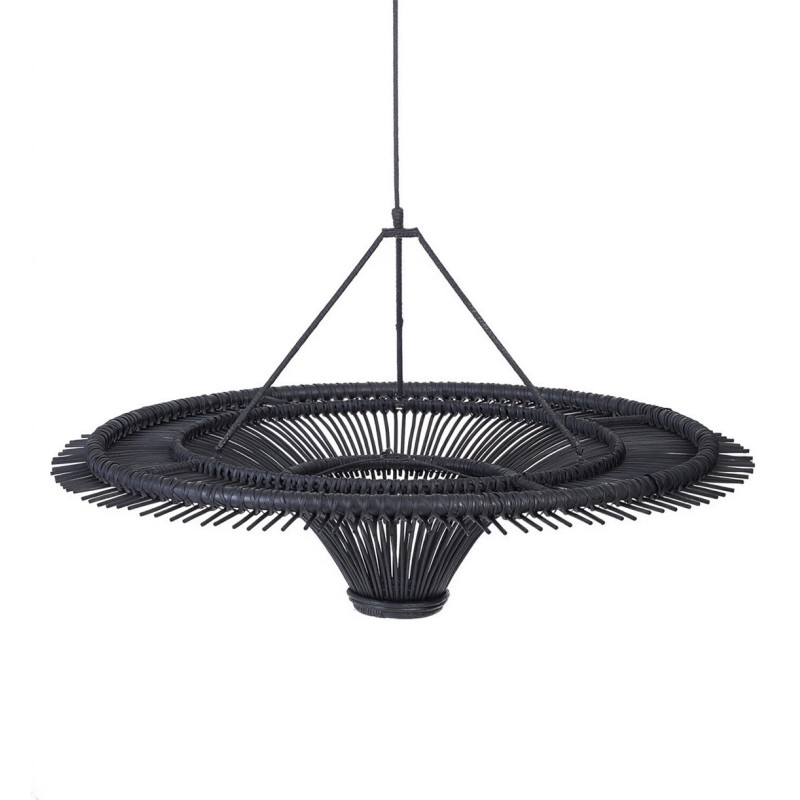 Abat jour original XL pour suspension 110 cm en Rotin Noir The Sky 