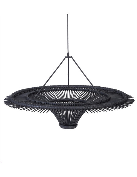 Abat jour original XL pour suspension 110 cm en Rotin Noir The Sky 
