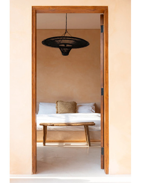 Abat jour original XL pour suspension 110 cm en Rotin Noir The Sky 