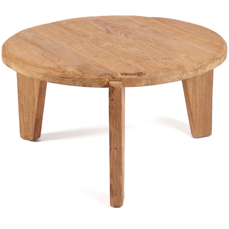 Table basse moderne Ronde 80 cm en Bois de teck recyclé Naturel The Wabi Sabi 