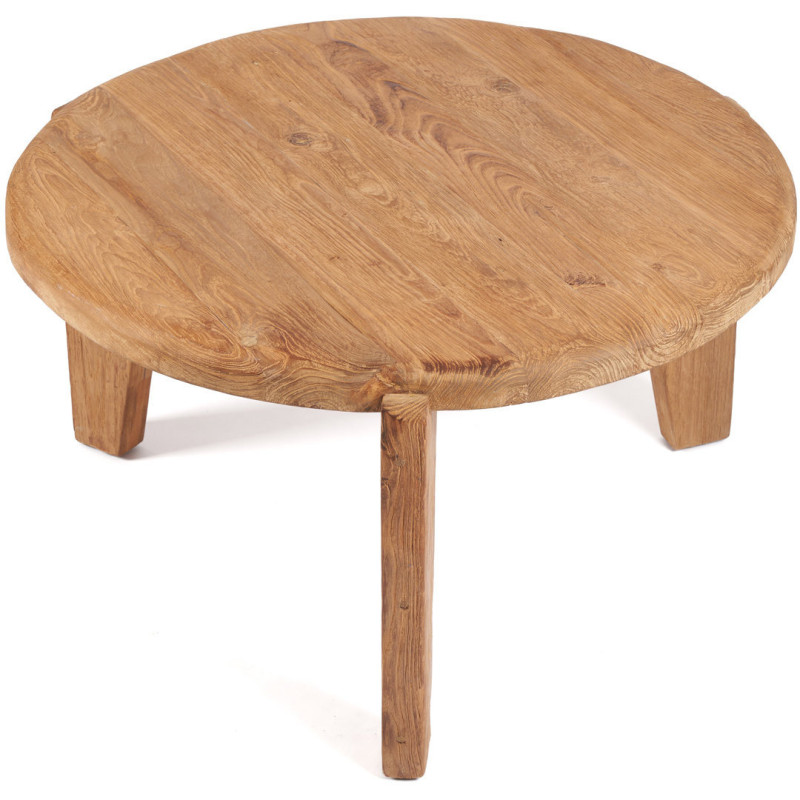 Table basse moderne Ronde 80 cm en Bois de teck recyclé Naturel The Wabi Sabi 