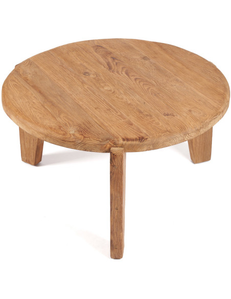Table basse moderne Ronde 80 cm en Bois de teck recyclé Naturel The Wabi Sabi 