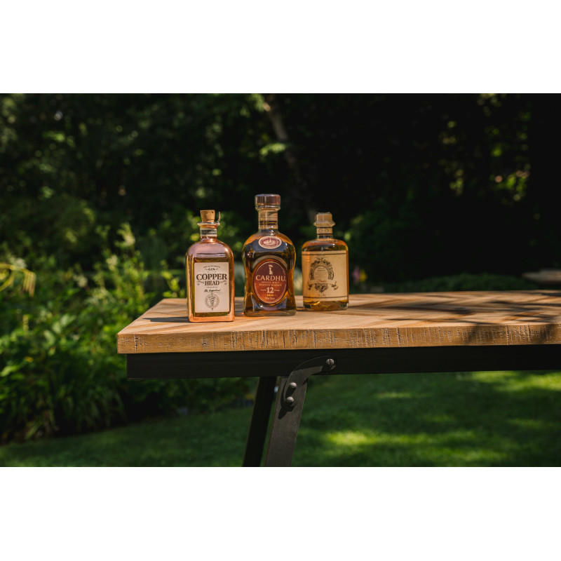 Console moderne pliante Rectangulaire en Métal Noir Bois de teck Naturel Motif chevrons The Herringbone 