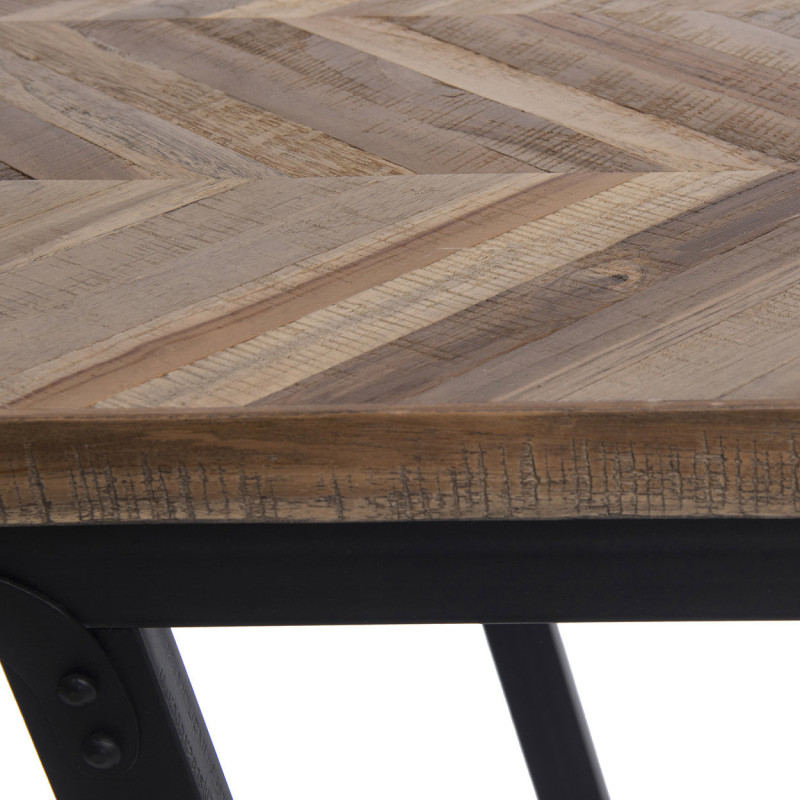 Console moderne pliante Rectangulaire en Métal Noir Bois de teck Naturel Motif chevrons The Herringbone 