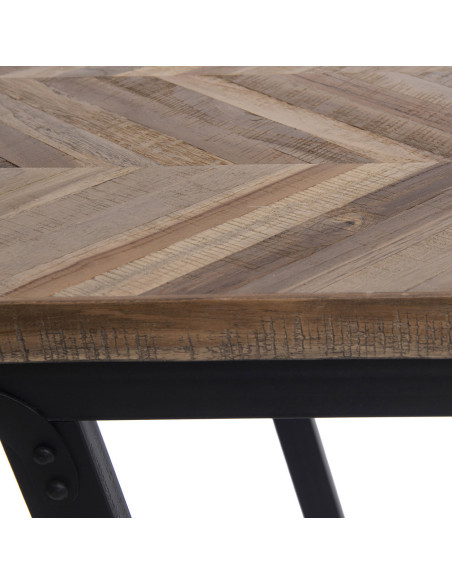 Console moderne pliante Rectangulaire en Métal Noir Bois de teck Naturel Motif chevrons The Herringbone 