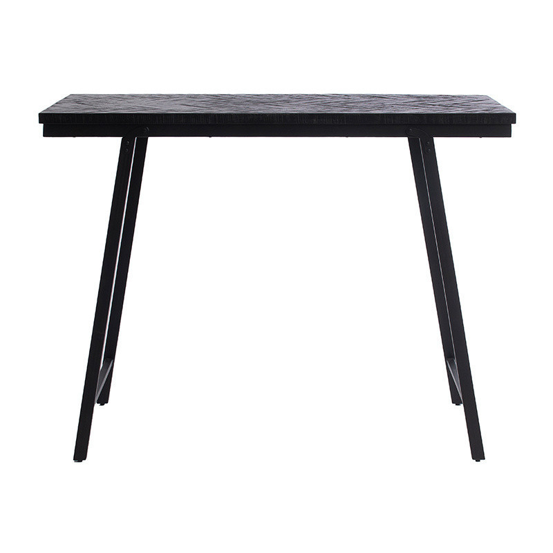 Table mange debout moderne pliante Rectangulaire 4 personnes en Métal Bois de teck Noir Patiné Motif chevrons The Herringbone 